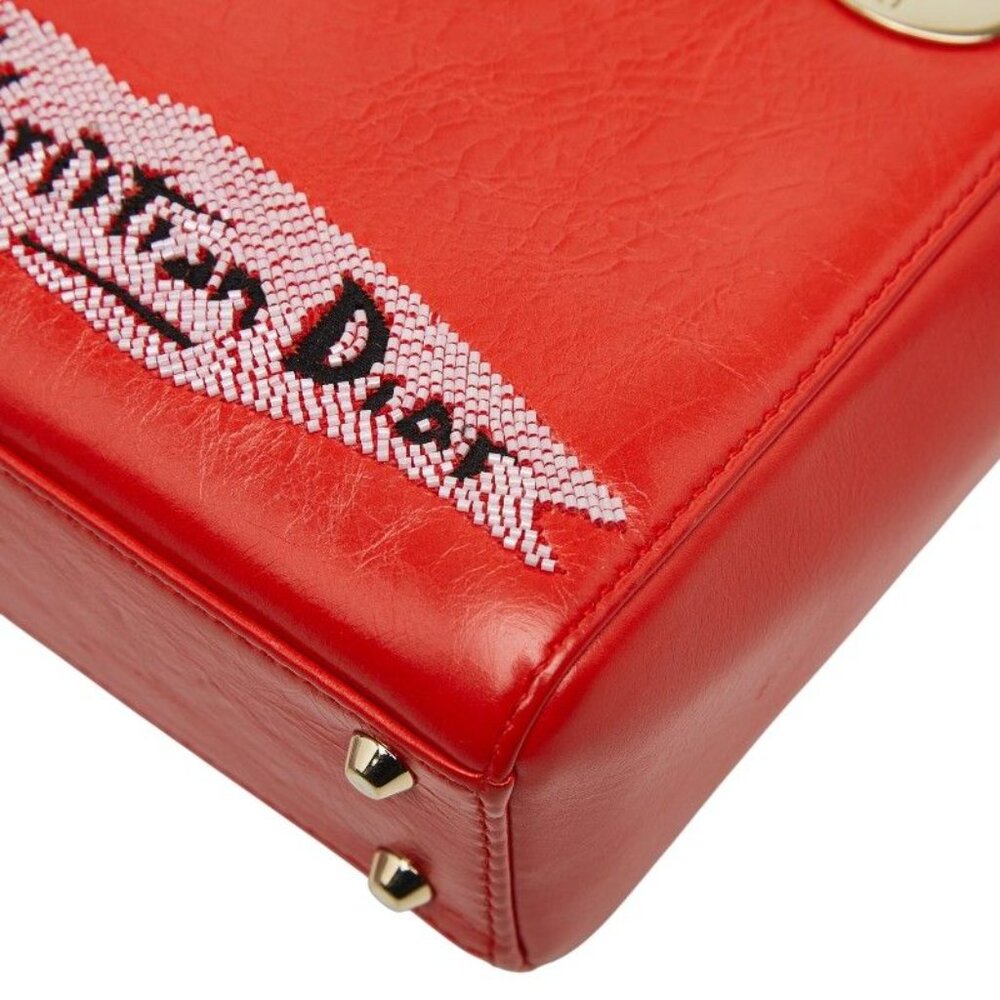 Dior Visual Lady Dior Mini 2-Way Shoulder Bag Red Leather - Picture 6 of 10